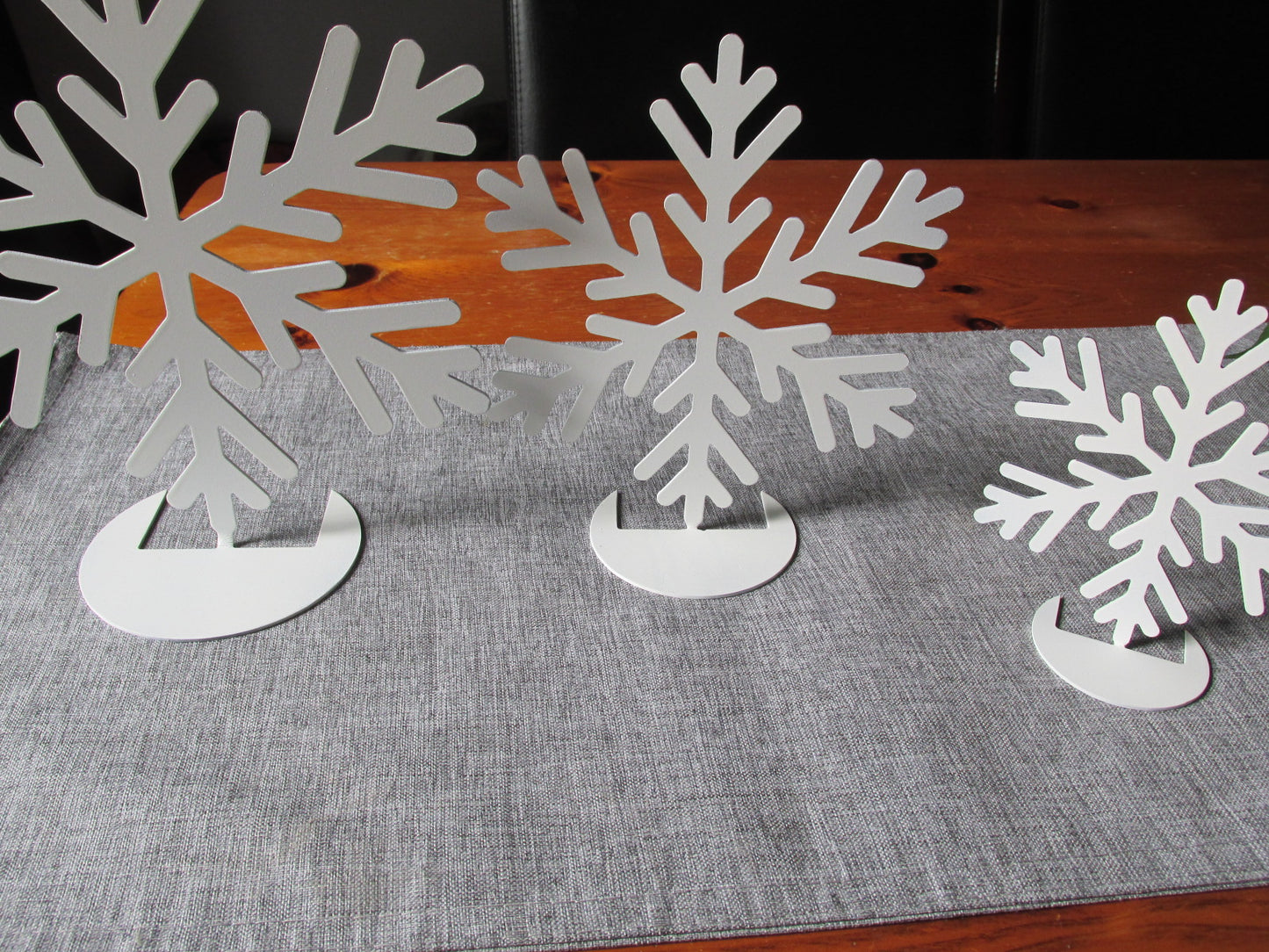 Handcrafted Snowflakes, Metal, set of three, Freestanding, Christmas decor