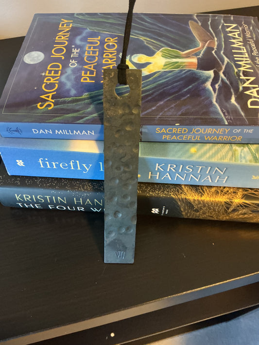 Hand Hammered Steel Bookmark | 6th Anniversary Gift with Dimpled Texture