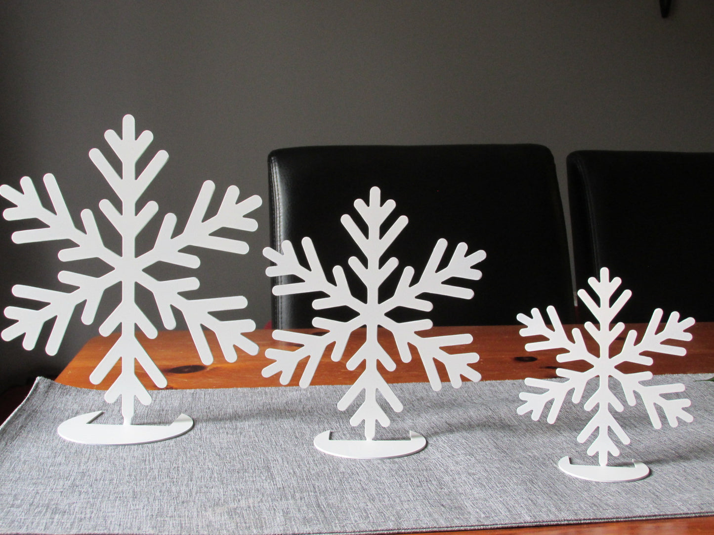 Handcrafted Snowflakes, Metal, set of three, Freestanding, Christmas decor
